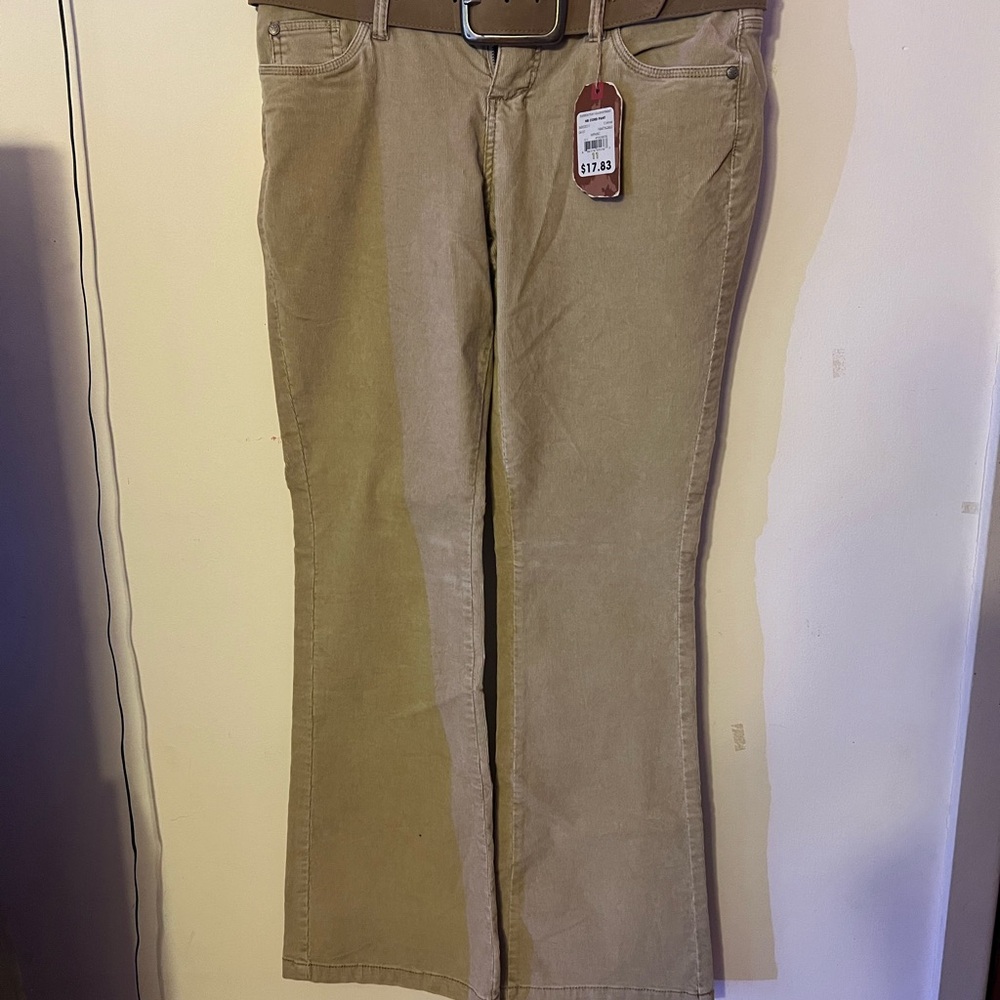 Studded Khaki Corduroy Wide Leg Pants